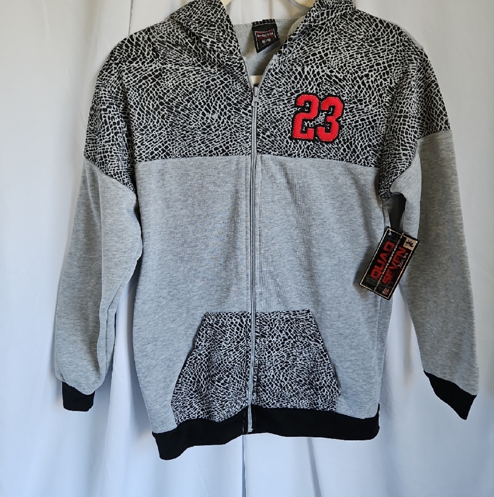 Quad Seven Girl's Grey & Black‎ Elephant Print Zip Hoodie - Size 16/18